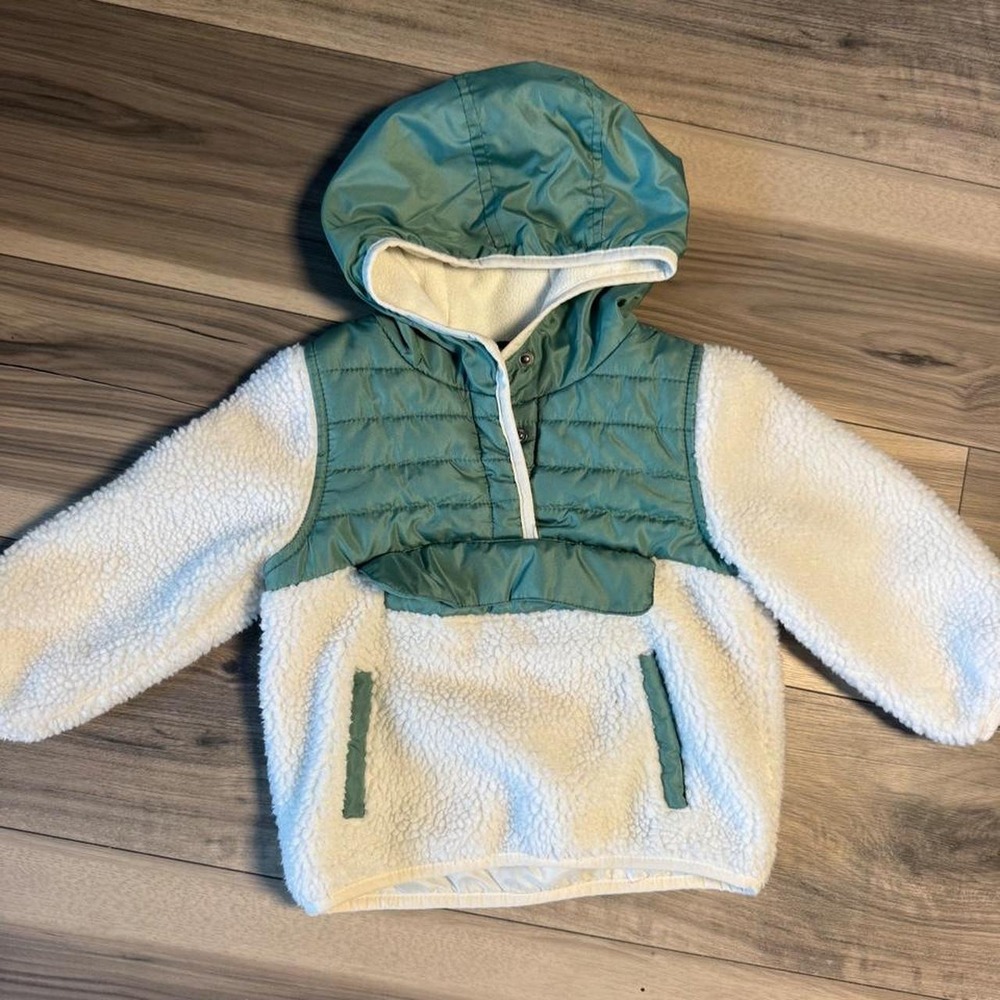 London Fog kids' green and cream color-blocked jacket with a hood, size 24M
